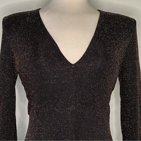 Express Black and Gold Sparkly Fit and Flare Dress - Picture 2 of 6
